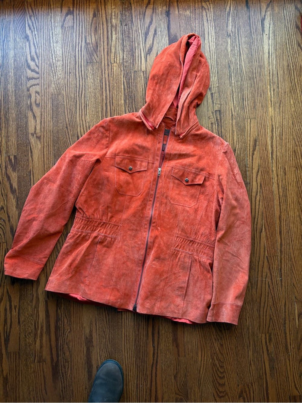 Danier Orange leather Hooded Utility Jacket